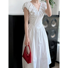 Load image into Gallery viewer, French Waist Halter V-neck Pleated Dress
