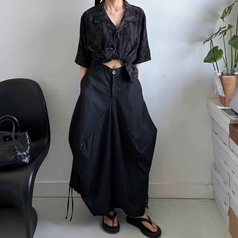 Irregular 3D Drawstring Loose Wide-leg Pants