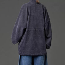 Load image into Gallery viewer, Corduroy Curved Collar Diagonal Placket Loose Hanfu Cardigan

