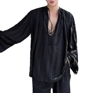 Strap Lantern Sleeve Loose Shirt