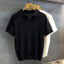 Load image into Gallery viewer, Ice Silk Hollow Pattern Knitted Lapel Polo Shirt
