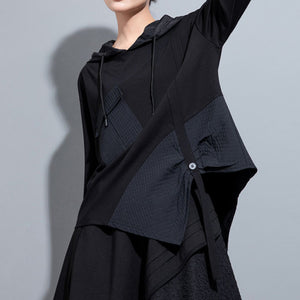 Hooded Irregular Stitching Long Sleeves T-shirts