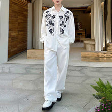 Load image into Gallery viewer, Embroidery Cotton and Linen Shirt Outline Casual Pants Two-piece Set
