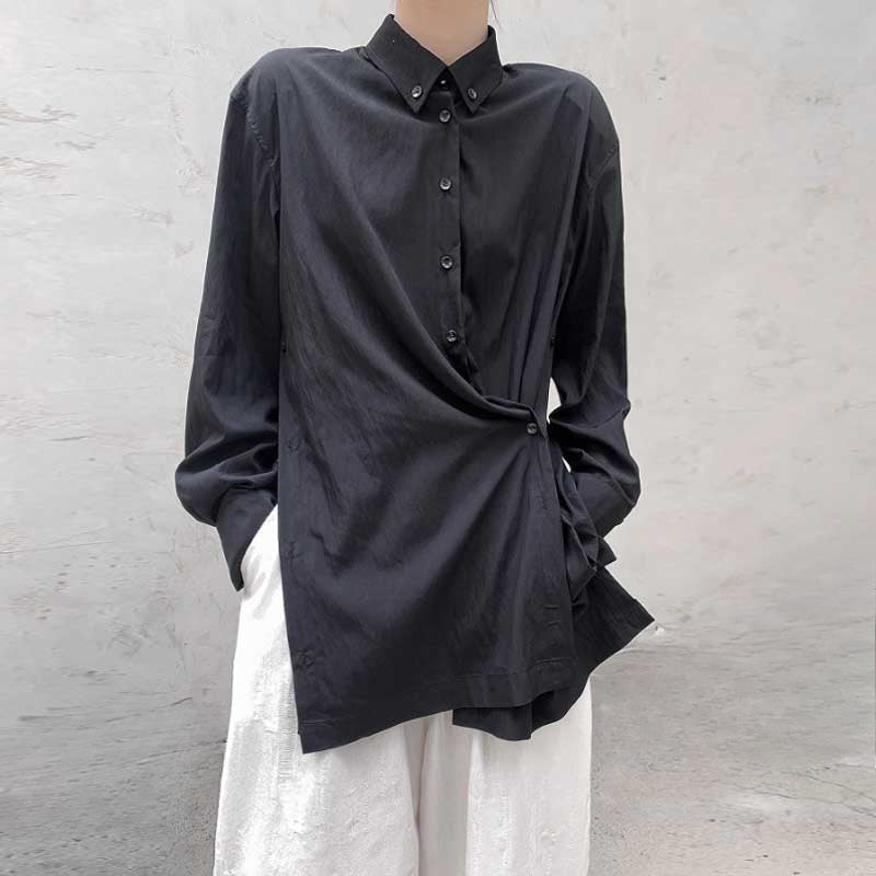 Loose Slit-buttoned Two-way Shirt