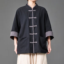 Load image into Gallery viewer, Cotton Linen Three Quarter Sleeve Frog Button Taichi Shirt

