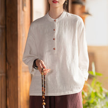 Load image into Gallery viewer, Linen Stand Collar Colorblock Buttoned Pullover Shirt

