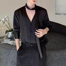 Load image into Gallery viewer, French V-neck Satin Loose Tie Shirt
