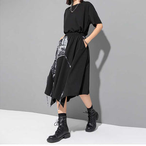 Spliced Irregular Print Skirt