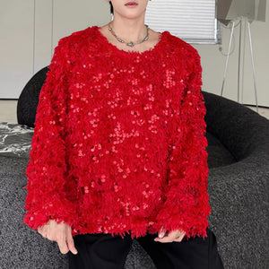 Sequined Crew Neck Pullover Sweater