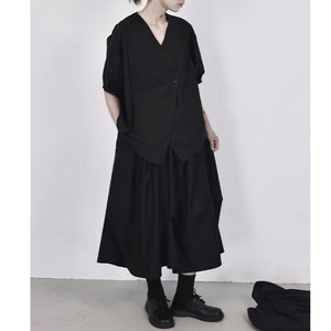 Asymmetric V-neck Loose Thin Short-sleeved Shirt