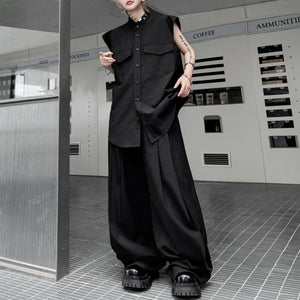 Stand Collar Sleeveless Shirt Casual Trousers Two-piece Suit