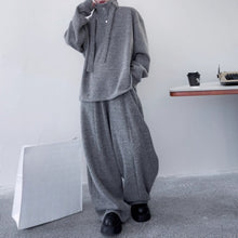 Load image into Gallery viewer, Retro Stand-up Collar Webbing Pullover Sweatshirt Wide-leg Trousers Two-piece Set
