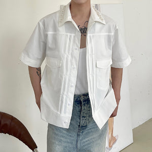Pearl-embellished Collar Short-sleeve Shirt
