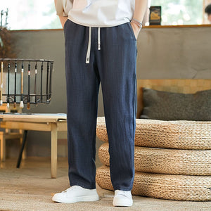 Linen Breathable Loose Drawstring Straight Trousers