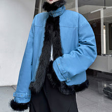 Load image into Gallery viewer, Reversible Deconstructed Leather Paneled Faux Fur Coat
