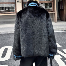 Load image into Gallery viewer, Reversible Deconstructed Leather Paneled Faux Fur Coat
