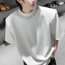 Load image into Gallery viewer, Hand-Beaded Neckline Short-Sleeve Shoulder Pads T-Shirt
