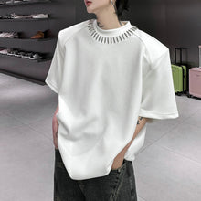 Load image into Gallery viewer, Hand-Beaded Neckline Short-Sleeve Shoulder Pads T-Shirt
