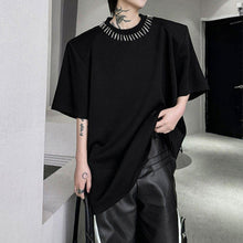Load image into Gallery viewer, Hand-Beaded Neckline Short-Sleeve Shoulder Pads T-Shirt
