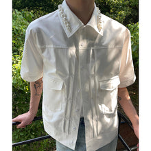 Load image into Gallery viewer, Pearl-embellished Collar Short-sleeve Shirt
