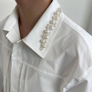 Pearl-embellished Collar Short-sleeve Shirt