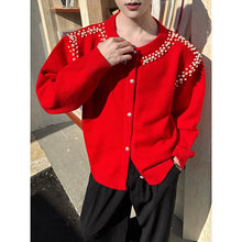 Load image into Gallery viewer, Red Retro Beaded Knit Cardigan
