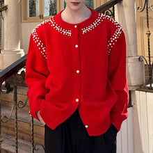 Load image into Gallery viewer, Red Retro Beaded Knit Cardigan

