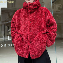 Load image into Gallery viewer, Christmas Red Hooded Lambswool Eco-friendly Faux Fur Coat
