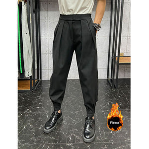 Autumn and Winter Striped Pleated Casual Pants
