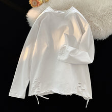 Load image into Gallery viewer, Ripped Solid Color Round Neck T-shirt
