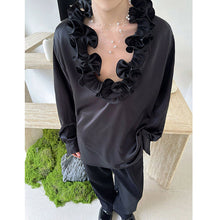 Load image into Gallery viewer, French V-neck Floral-Shaped Collar Vintage Satin Shirt
