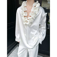 Load image into Gallery viewer, French V-neck Floral-Shaped Collar Vintage Satin Shirt
