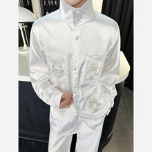 Load image into Gallery viewer, Stand-up Collar Beaded Casual Shirt Top
