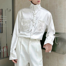 Load image into Gallery viewer, Stand-up Collar Beaded Casual Shirt Top
