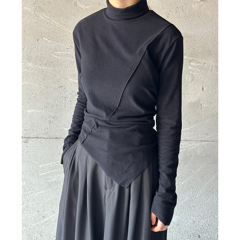 Irregular Brushed Half-high Collar Long-sleeved T-shirt