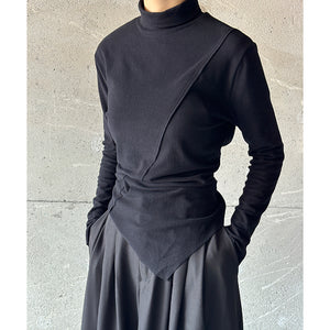 Irregular Brushed Half-high Collar Long-sleeved T-shirt