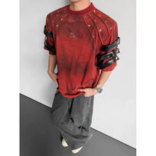 Load image into Gallery viewer, Punk Studded Lace Up Deconstructed Short-sleeve T-shirt
