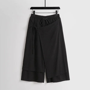 Linen Vintage Tie Wide Leg Straight Pants