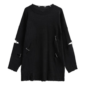 Round Neck Dark Ripped Sweater