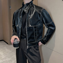 Load image into Gallery viewer, Topstitched Short Motorcycle Leather Jacket
