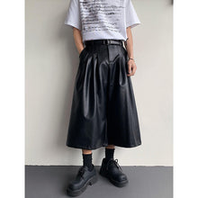 Load image into Gallery viewer, PU Leather Pleated Loose Wide-leg Cropped Trousers
