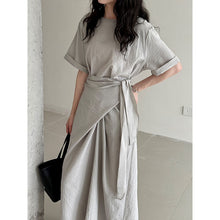 Load image into Gallery viewer, Cross-strap Short-sleeved Fitted Waist Dress
