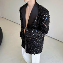 Load image into Gallery viewer, Sequined Lapel Loose Solid Color Suit Jacket

