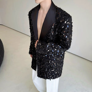 Sequined Lapel Loose Solid Color Suit Jacket