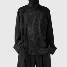 Load image into Gallery viewer, Stand-up Collar Embroidered Diagonal Placket Shirt
