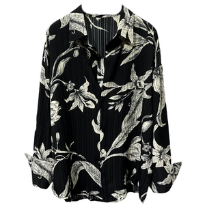 Vintage Print Loose Long-sleeved Casual Pointy-neck Shirt