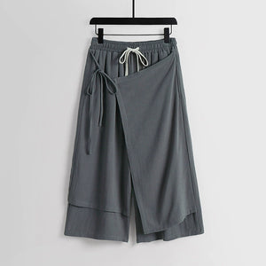 Linen Vintage Tie Wide Leg Straight Pants
