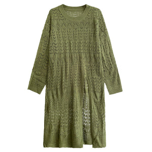 V-neck High Slit Hollow Knit Sweater