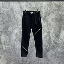 Load image into Gallery viewer, Rivet Zipper Black Denim Slim Fit Pencil Pants
