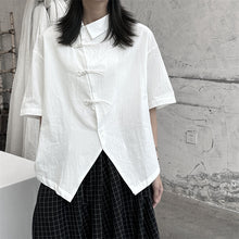 Load image into Gallery viewer, Slanted Buttoned Solid Color Irregular Shirt
